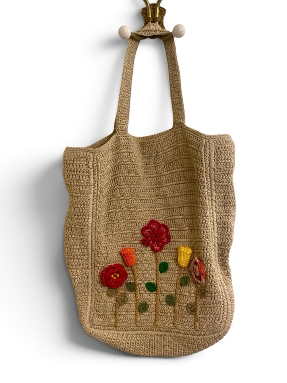 BEAUTIFUL BOHO CROCHET FLORAL LARGE TOTE BAG COTTAGECORE MARKET TOTE BAG PURSE - Picture 4 of 16